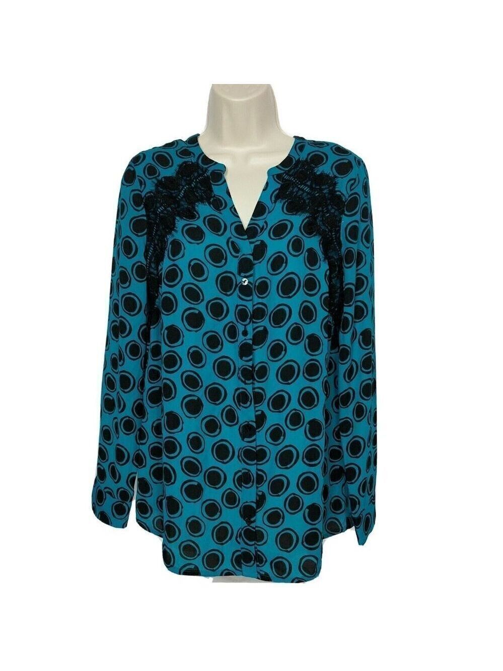 Worthington Button Up Blouse Geometric Top Small NWT